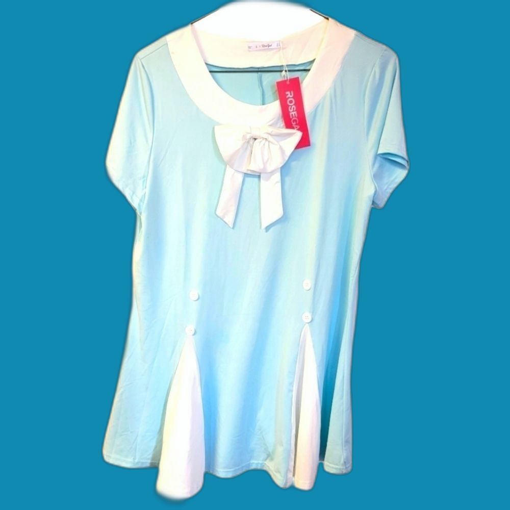 Rose Gal Kawaii Cute Baby Blue Sailor Flared Top- Size Large New w Tags!